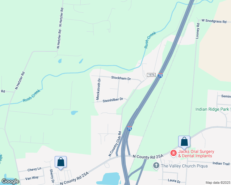 map of restaurants, bars, coffee shops, grocery stores, and more near 9460 Brenrick Drive in Piqua