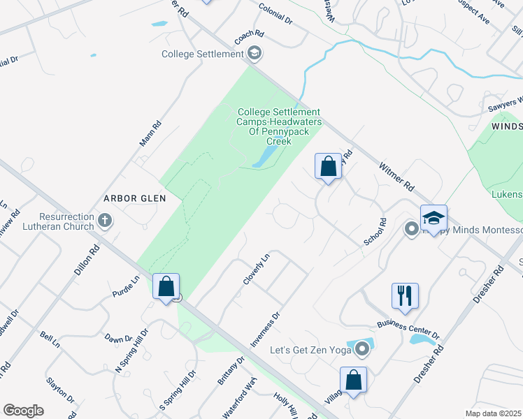 map of restaurants, bars, coffee shops, grocery stores, and more near 6 Robin Circle in Horsham