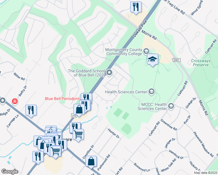 map of restaurants, bars, coffee shops, grocery stores, and more near 415 Azalea Drive in Blue Bell