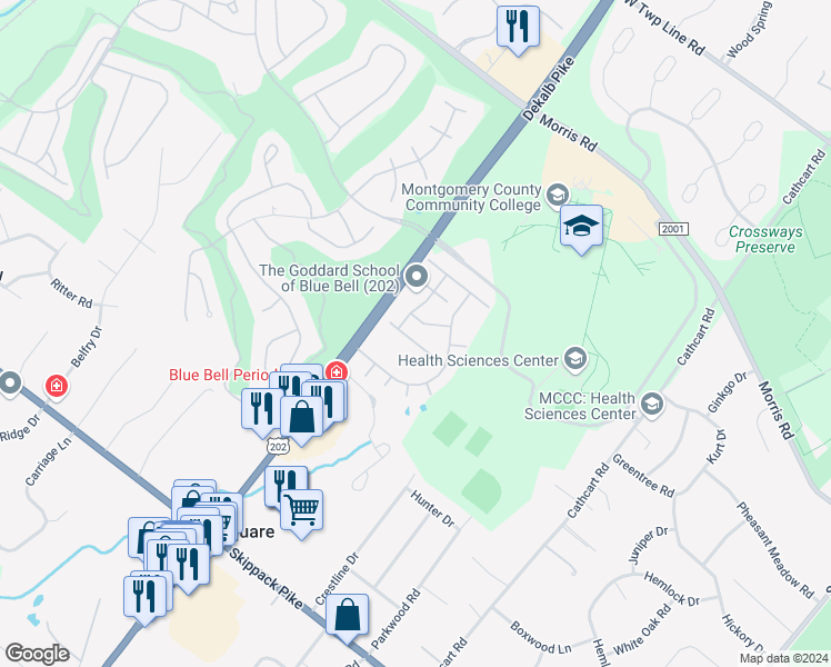 map of restaurants, bars, coffee shops, grocery stores, and more near 415 Azalea Drive in Blue Bell