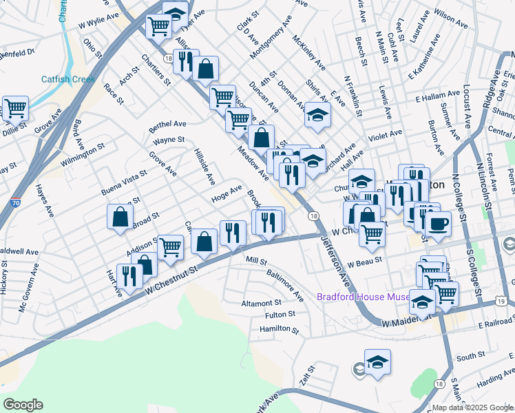 map of restaurants, bars, coffee shops, grocery stores, and more near 147 Brookside Ave in Washington