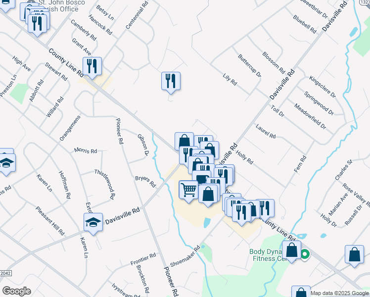 map of restaurants, bars, coffee shops, grocery stores, and more near 753 East County Line Road in Hatboro