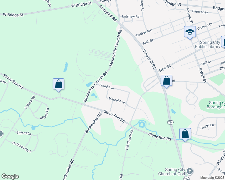 map of restaurants, bars, coffee shops, grocery stores, and more near 12 Freed Avenue in Spring City
