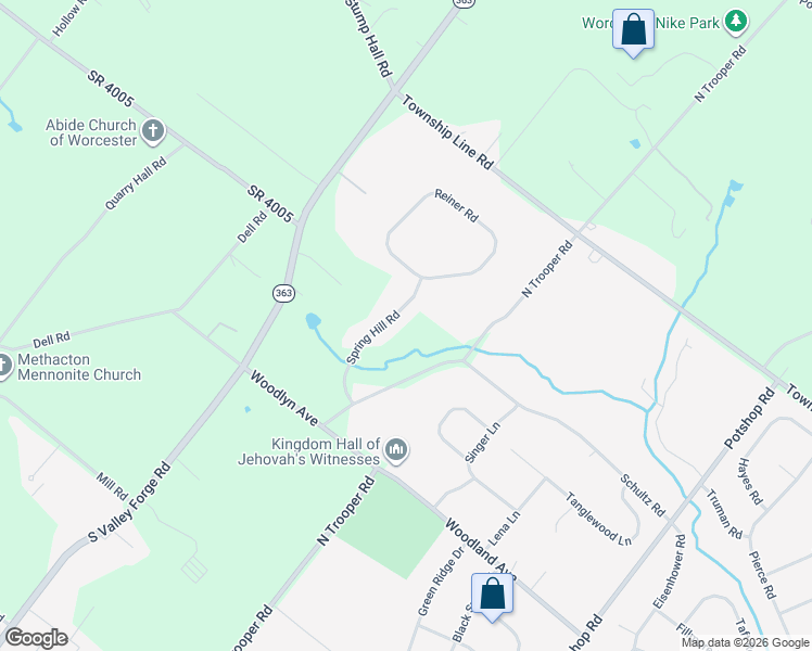 map of restaurants, bars, coffee shops, grocery stores, and more near 1372 Spring Hill Road in Norristown