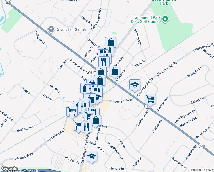map of restaurants, bars, coffee shops, grocery stores, and more near 756 Street Road in Bucks County