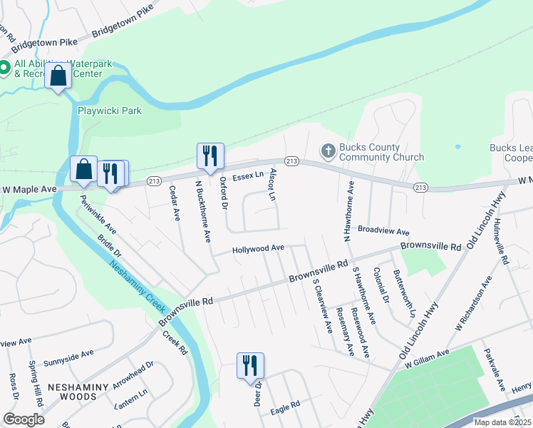map of restaurants, bars, coffee shops, grocery stores, and more near 10 Alscot Circle in Langhorne