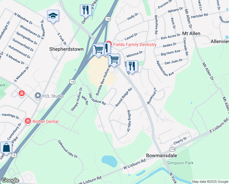 map of restaurants, bars, coffee shops, grocery stores, and more near 54 Keefer Way in Mechanicsburg