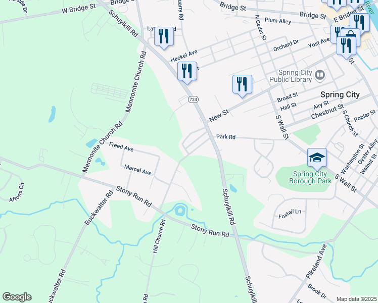 map of restaurants, bars, coffee shops, grocery stores, and more near 885 Cypress Avenue in Spring City