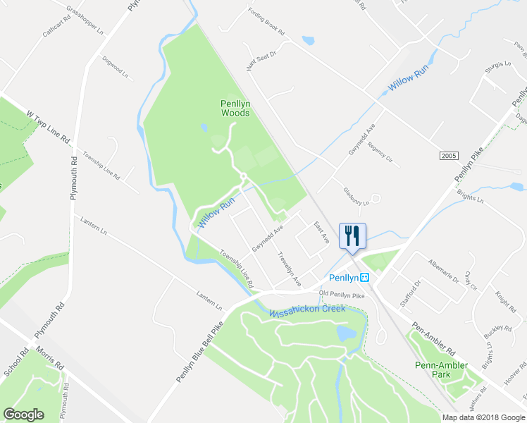 map of restaurants, bars, coffee shops, grocery stores, and more near 1121 Trewellyn Avenue in Penllyn
