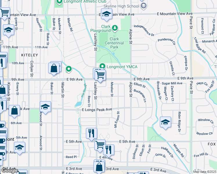 map of restaurants, bars, coffee shops, grocery stores, and more near 820 Lashley Street in Longmont
