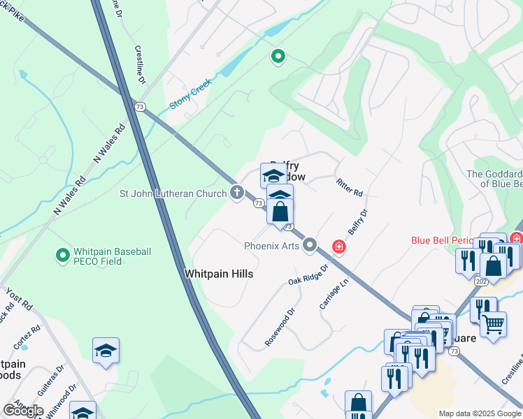 map of restaurants, bars, coffee shops, grocery stores, and more near 1790-1798 West Skippack Pike in Blue Bell