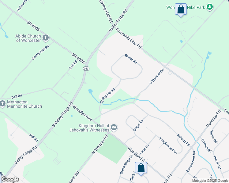 map of restaurants, bars, coffee shops, grocery stores, and more near 1368 Spring Hill Road in Norristown