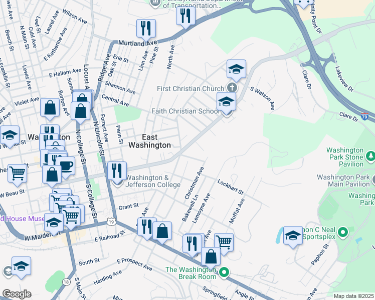 map of restaurants, bars, coffee shops, grocery stores, and more near 381 East Beau Street in Washington