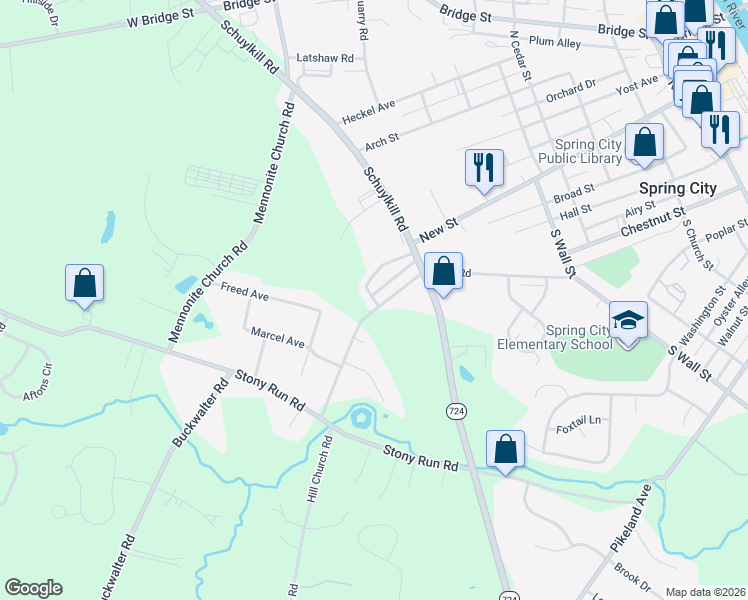 map of restaurants, bars, coffee shops, grocery stores, and more near 110 Linden Drive in Spring City