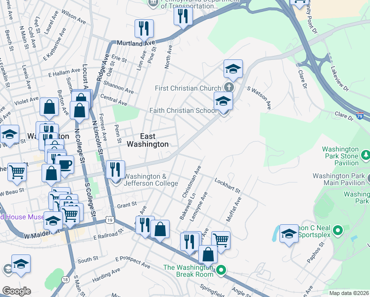 map of restaurants, bars, coffee shops, grocery stores, and more near 381 East Beau Street in Washington