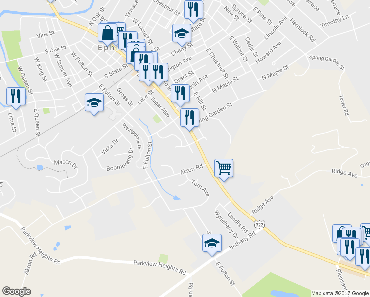 map of restaurants, bars, coffee shops, grocery stores, and more near 2 Michael Ct in Ephrata