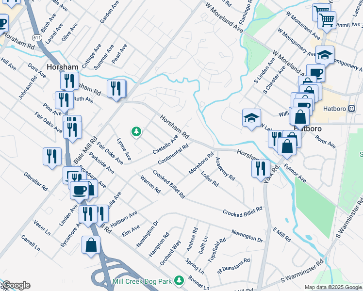 map of restaurants, bars, coffee shops, grocery stores, and more near 420 Continental Road in Hatboro