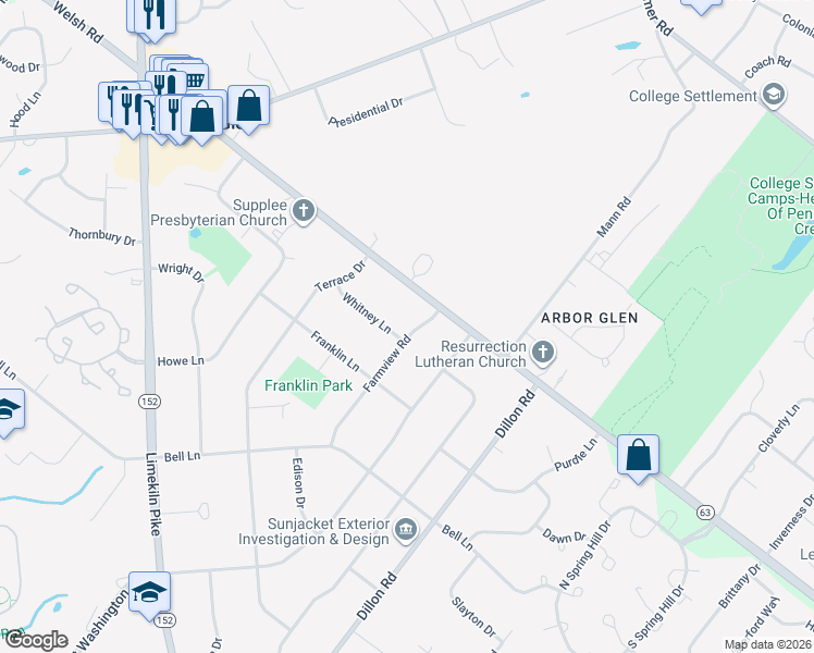 map of restaurants, bars, coffee shops, grocery stores, and more near 996 Whitney Lane in Maple Glen