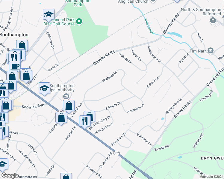 map of restaurants, bars, coffee shops, grocery stores, and more near 874 Central Avenue in Southampton