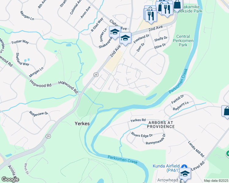 map of restaurants, bars, coffee shops, grocery stores, and more near 124 Honeylocust Court in Collegeville