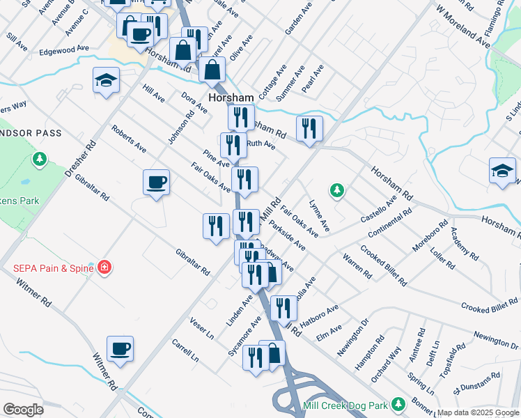 map of restaurants, bars, coffee shops, grocery stores, and more near 456 Blair Mill Road in Hatboro