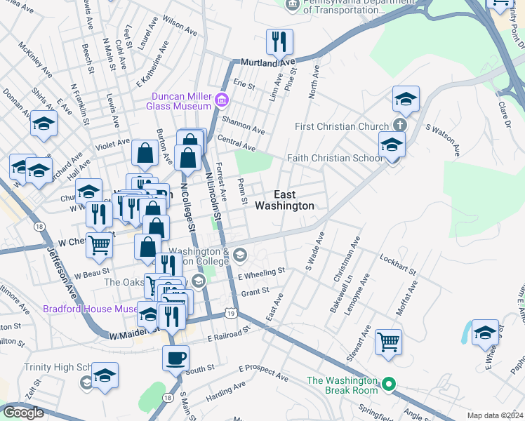 map of restaurants, bars, coffee shops, grocery stores, and more near 267 East Beau Street in Washington