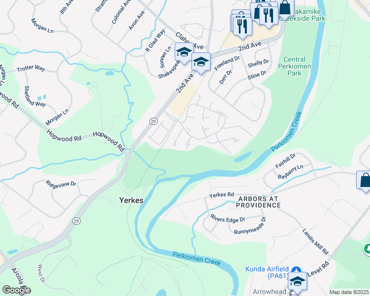 map of restaurants, bars, coffee shops, grocery stores, and more near 124 Honeylocust Court in Collegeville