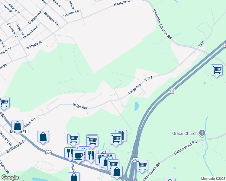 map of restaurants, bars, coffee shops, grocery stores, and more near 1 Hess Circle in Ephrata