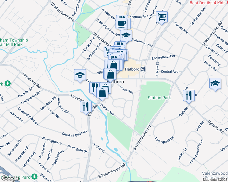 map of restaurants, bars, coffee shops, grocery stores, and more near 243 South York Road in Hatboro