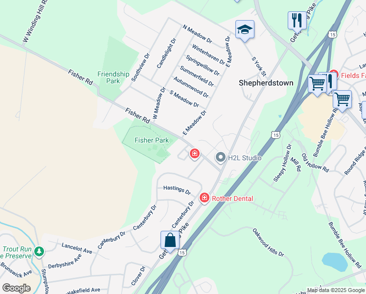 map of restaurants, bars, coffee shops, grocery stores, and more near 114 North Market Street in Mechanicsburg