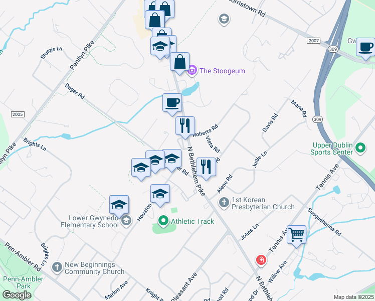 map of restaurants, bars, coffee shops, grocery stores, and more near 4 White Field Court in Ambler