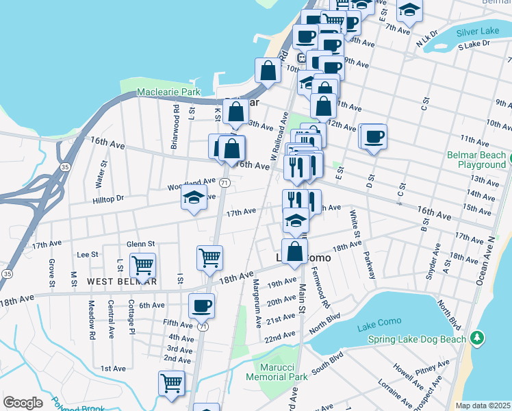 map of restaurants, bars, coffee shops, grocery stores, and more near 807 17th Avenue in Monmouth County
