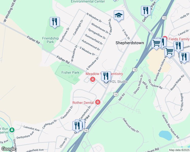 map of restaurants, bars, coffee shops, grocery stores, and more near 2122 Arbor Court in Mechanicsburg