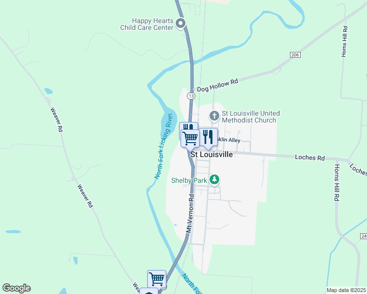 map of restaurants, bars, coffee shops, grocery stores, and more near 8291 Mount Vernon Road in Saint Louisville