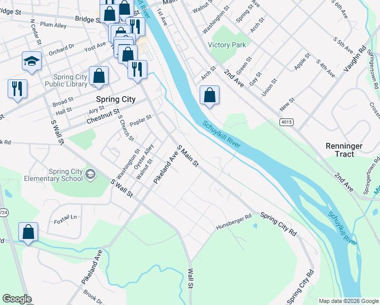 map of restaurants, bars, coffee shops, grocery stores, and more near 435 South Main Street in Spring City