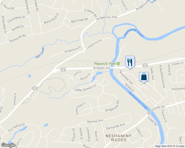 map of restaurants, bars, coffee shops, grocery stores, and more near 401 Whittier Drive in Feasterville-Trevose