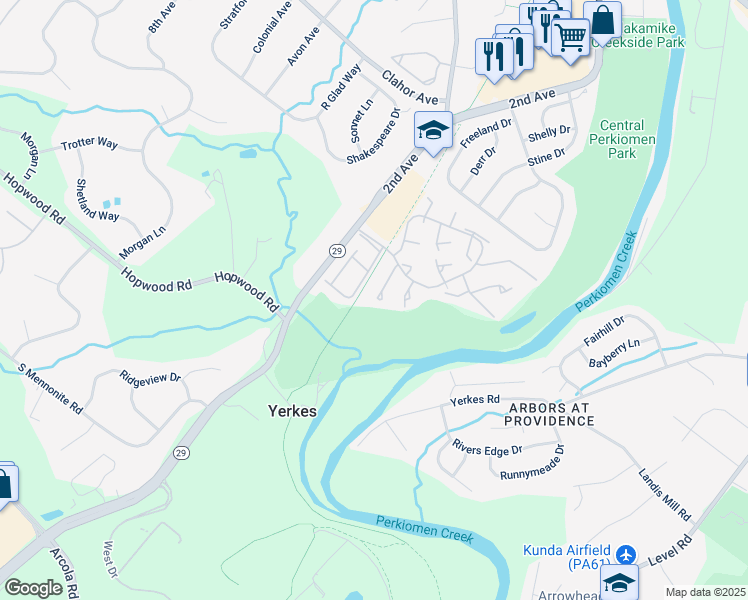 map of restaurants, bars, coffee shops, grocery stores, and more near 140 Iron Bark Court in Collegeville