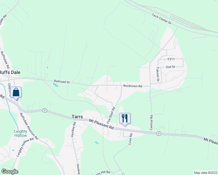 map of restaurants, bars, coffee shops, grocery stores, and more near 161 RR 3 in Tarrs