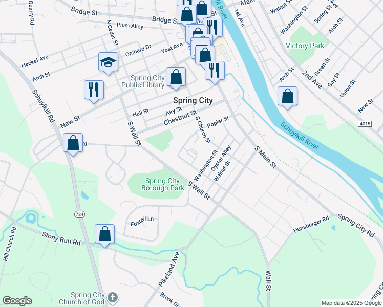 map of restaurants, bars, coffee shops, grocery stores, and more near 245 South Cedar Street in Spring City