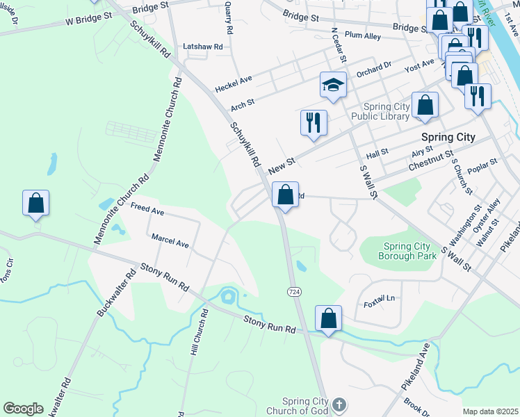 map of restaurants, bars, coffee shops, grocery stores, and more near 857 Cypress Avenue in Spring City
