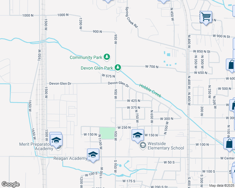 map of restaurants, bars, coffee shops, grocery stores, and more near 486 950 West in Springville