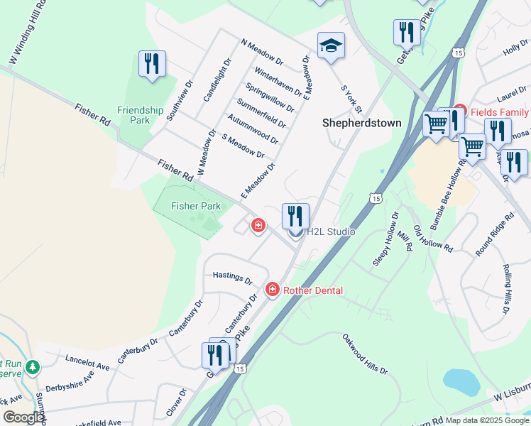 map of restaurants, bars, coffee shops, grocery stores, and more near 2122 Arbor Court in Mechanicsburg