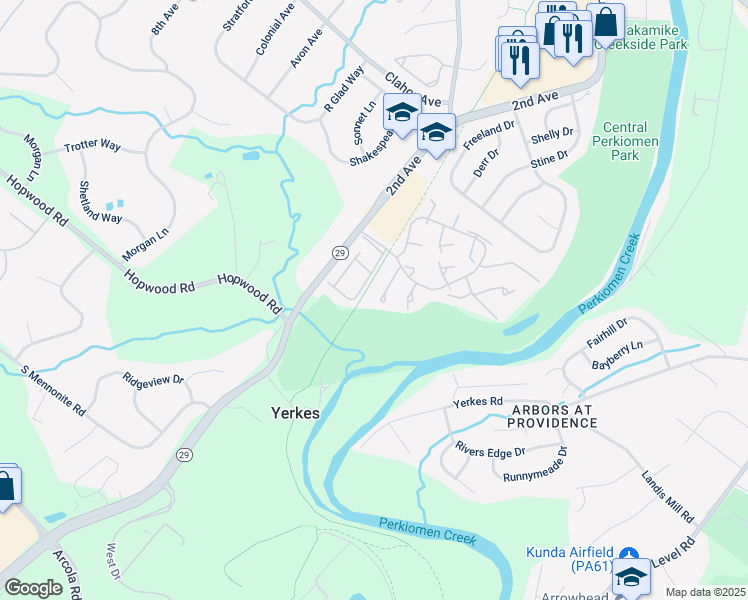 map of restaurants, bars, coffee shops, grocery stores, and more near 136 Iron Bark Court in Collegeville