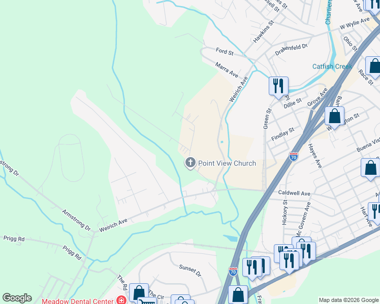 map of restaurants, bars, coffee shops, grocery stores, and more near 170 Point View Drive in Washington