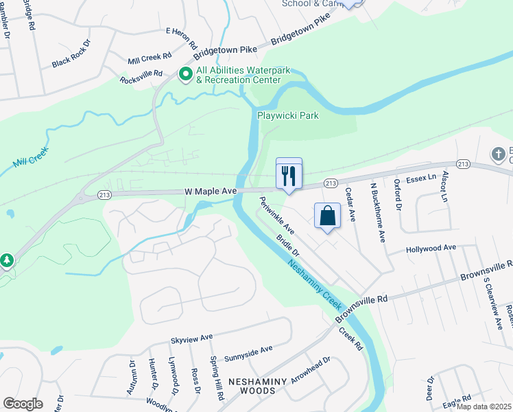 map of restaurants, bars, coffee shops, grocery stores, and more near Bridle Drive in Bucks County