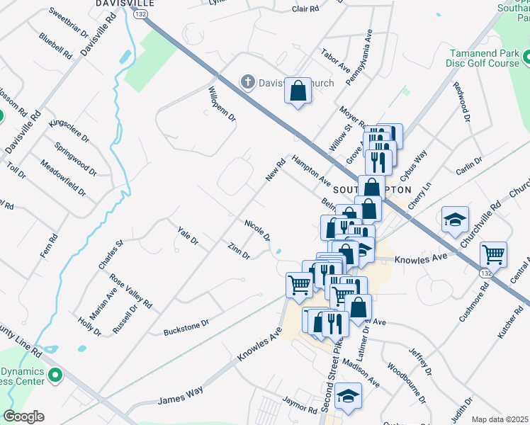 map of restaurants, bars, coffee shops, grocery stores, and more near 526 Allens Lane in Southampton