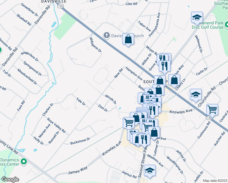 map of restaurants, bars, coffee shops, grocery stores, and more near 526 Allens Lane in Southampton