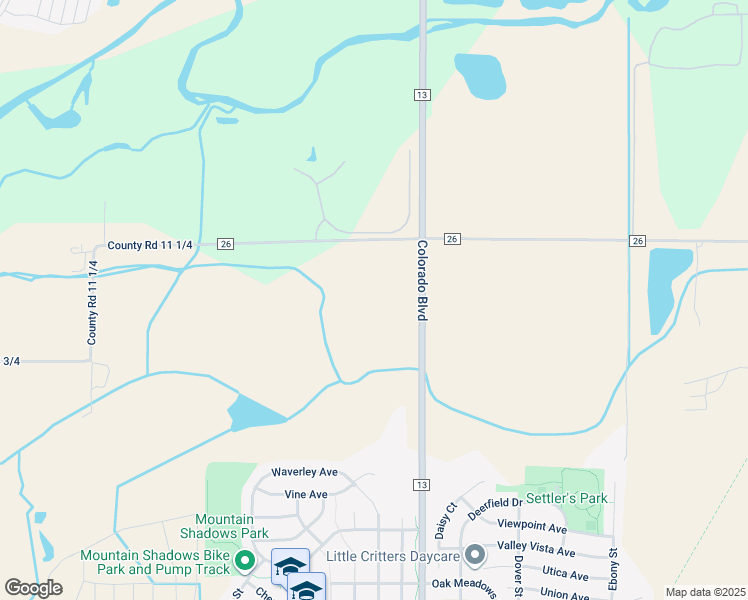 map of restaurants, bars, coffee shops, grocery stores, and more near 11979 County Road 13 in Longmont
