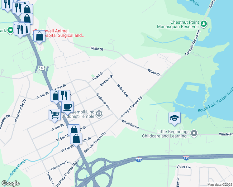 map of restaurants, bars, coffee shops, grocery stores, and more near 27 Helen Avenue in Howell Township