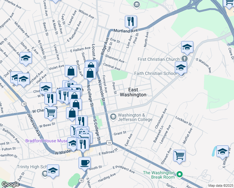map of restaurants, bars, coffee shops, grocery stores, and more near 405 East Chestnut Street in Washington